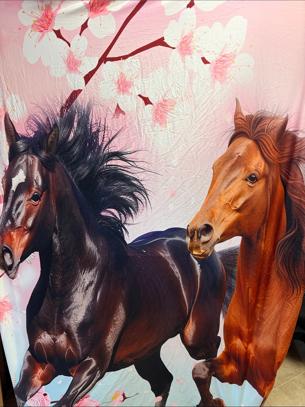 Pink Floral Horse twin sheet